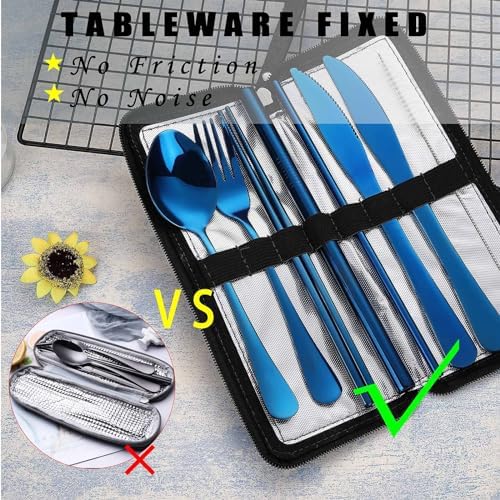 DEVICO Camping Utensils, Stainless Steel Travel Silverware Set with Case