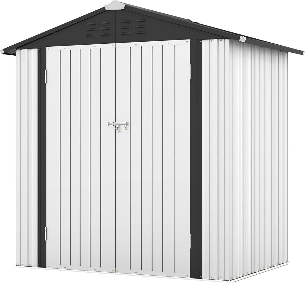 Patiowell 6x4 FT Outdoor Storage Shed, Garden Tool Storage Shed with Sloping Roof and Double Lockable Door, Outdoor Shed for Garden Backyard Patio Lawn,White