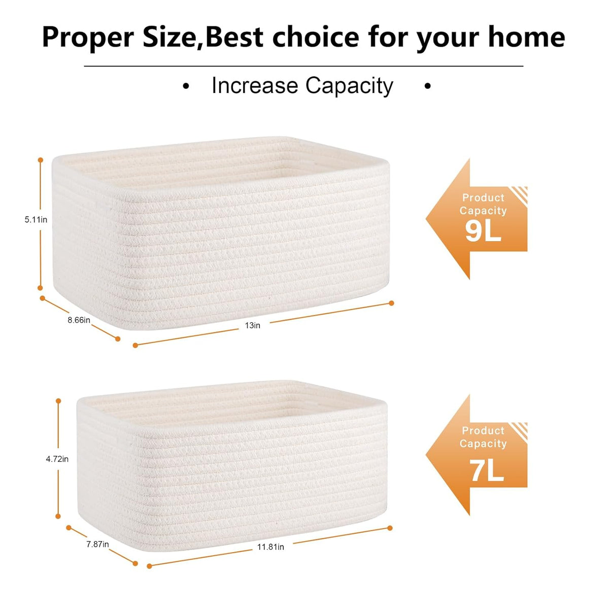 4 Pack Small Storage Shelf Baskets for Organizing, Mini Woven Rope Storage Bins for Towels, Cute Decorative Closet Organizer，Baby Nursery, Gift Empty Baskets -13''Lx8.66''Wx5.11''H-White
