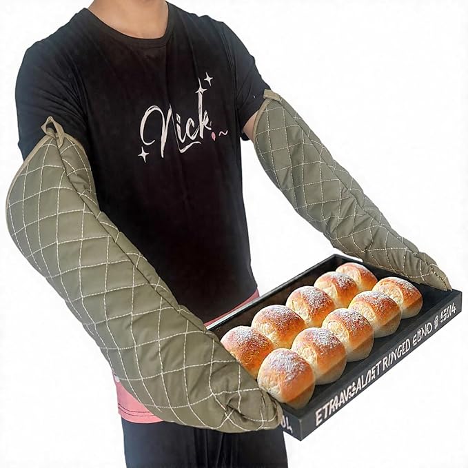 24 Inch Extra Long Oven Mitts Heat Resistant Cotton Lining Oven Thick Gloves Kitchen Food Service Mittens for Pot Holders Cooking Baking BBQ (24 Inch Green -1pair)