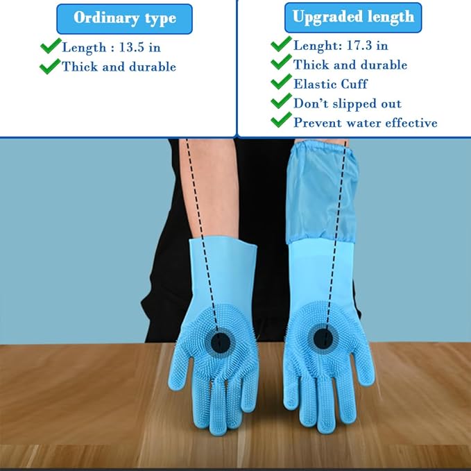 1TO3GO Pet Grooming Gloves Pet Hair Remover Cat, Dog Washing Gloves Silicone Heat Resistant Cleaning Gloves with High-Density Teeth Grooming Gloves for Dogs, Cats, Horses, Rabbits (2 Pairs - Blue)