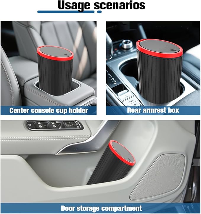 Car Trash Can with Lid, Mini Leakproof Cup Holder Vehicle Garbage Bin with 15PCS Rubbish Bags, Automotive Front Back Seat Dustbin Organizer, Universal for SUV Sedan Truck (Black)