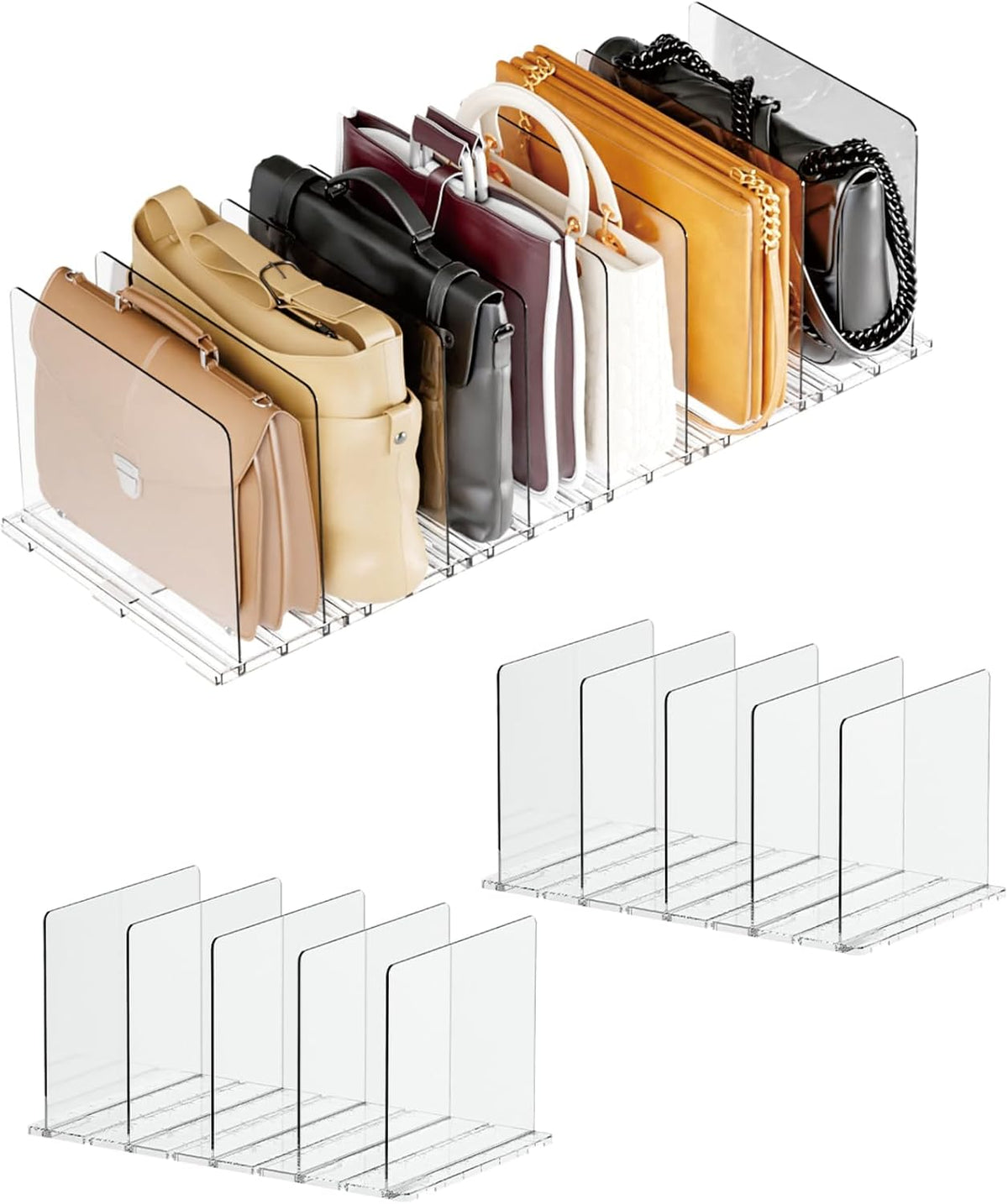 Adjustable Acrylic Purse Organizer for Closet Shelf – Clear Handbag Storage Divider, Pocketbook Rack, Clutch Holder, Purse Shelf Organizer for Women’s Closet Organization
