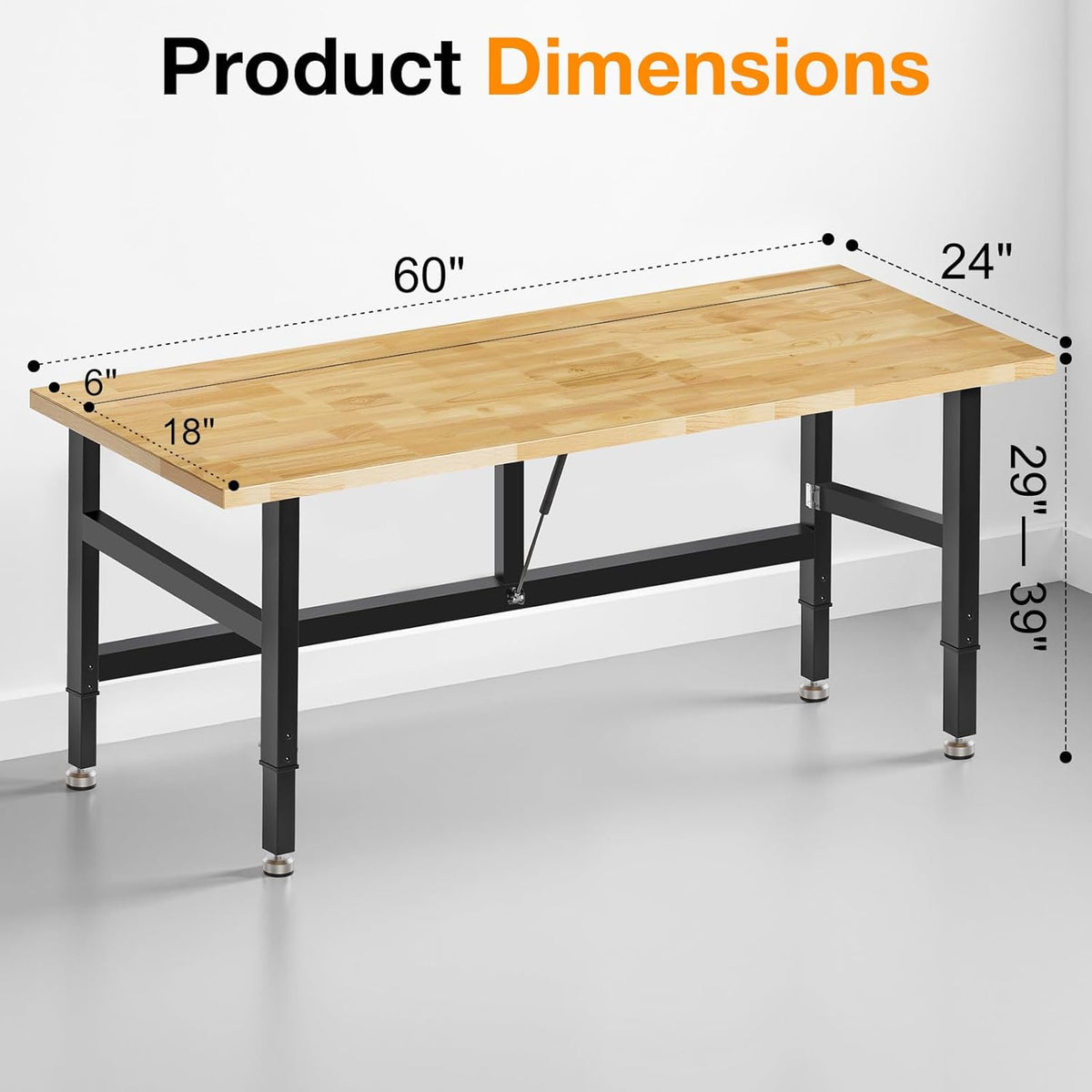 60” Folding Workbench, 2000 LBS Capacity Heavy Duty Workbench, Height Adjustable Foldable Work Table, Rubberwood Collapsible Desk for Workshop, Garage, Office, Home