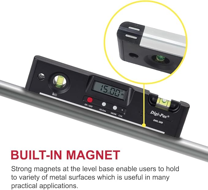Digi-Pas DWL200 Electronic Torpedo Level, Protractor, Angle Gauge, Angle Finder