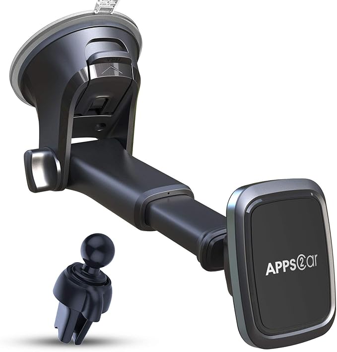 APPS2Car 3-in-1 Car Phone Mount Magnetic Dashboard Windshield Air Vent Mount Phone Holder for Car Universal Car Phone Holder with Powerful Suction Cup Built-in Strong 6 Magnets for All CellPhones