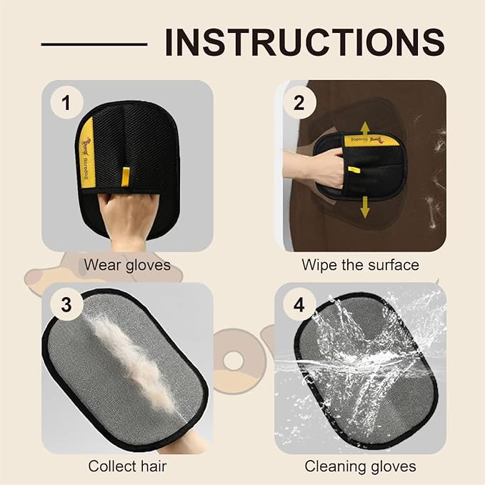Rorodog 3-Pack Magic Brush Pet Hair Removal Gloves with A Hair/Lint Removal Tool – Remove Cat/Dog Fur from Clothing, Furniture, Car Seats, Bedding & Carpet