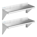 ROCKPOINT Stainless Steel Shelf 10 x 36 Inches 240lb, 2 Pack NSF Metal Commercial Shelves Wall Mount Floating Shelving with Backsplash for Restaurant, Kitchen, Home and Hotel, Silver