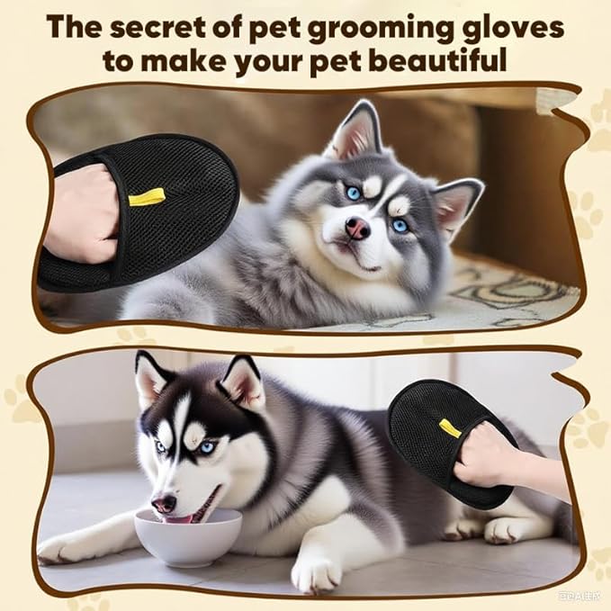 RAINPOT 2025 Upgraded Pet Hair Removal Glove |Double-Sided – Reusable Grooming & Bathing Glove for Dogs and Cats |Soft Silcone Touch |Easy Deshedding and Cleaning Mitt (Black, 3 PCS)