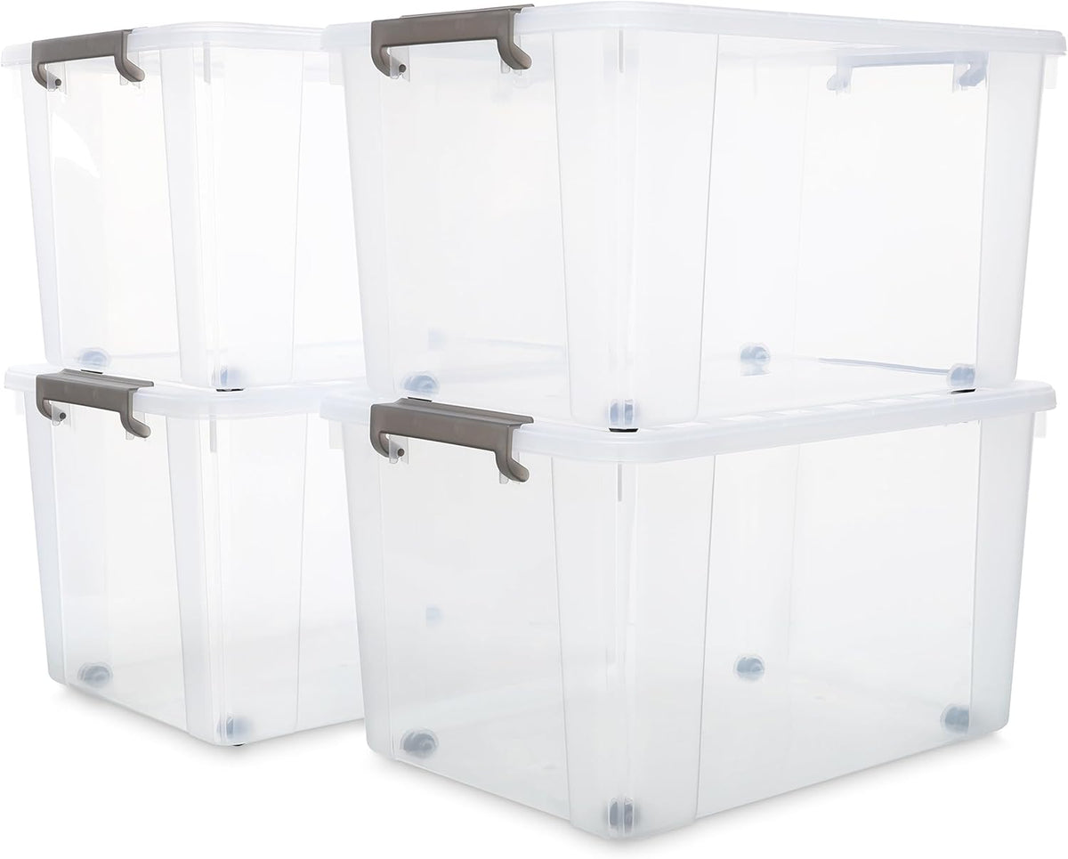Citylife 69 QT Plastic Storage Bins with Latching Lids Stackable Storage Containers for Organizing Large Clear Storage Box for Garage, Closet, Kitchen, 4 Packs