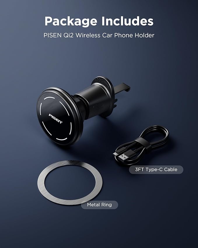 PISEN Mag-Safe Car Mount Charger - Qi2 15W Magnetic Car Phone Holder, 15W Wireless Qi2 Car Charger Mag-Safe Phone Holder, Car Vent Phone Mount Magnet Car Phone Holders for iPhone 16 15 14 13 12 Series
