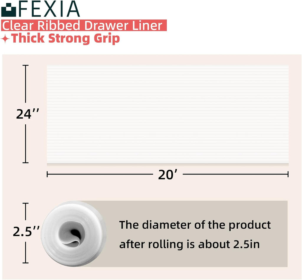 FEXIA Shelf Liners for Kitchen Cabinets Non-Slip Drawer Liner 24 Inches x 20 FT Waterproof & Oil-Proof Non Adhesive Durable Material Fridge Liner for Shelves