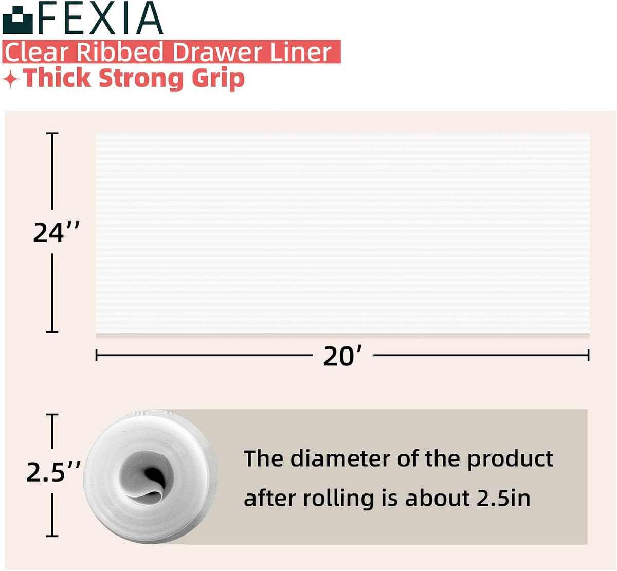 FEXIA Shelf Liners for Kitchen Cabinets Non-Slip Drawer Liner 24 Inches x 20 FT Waterproof & Oil-Proof Non Adhesive Durable Material Fridge Liner for Shelves