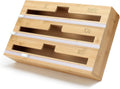 Rae Dunn Bamboo Bag Organizer for Kitchen Drawer - Durable Wood Organizer for Kitchen Storage - Holds Gallon, Quart, Snack, Sandwich Size Baggies, Plastic Wrap and Foil