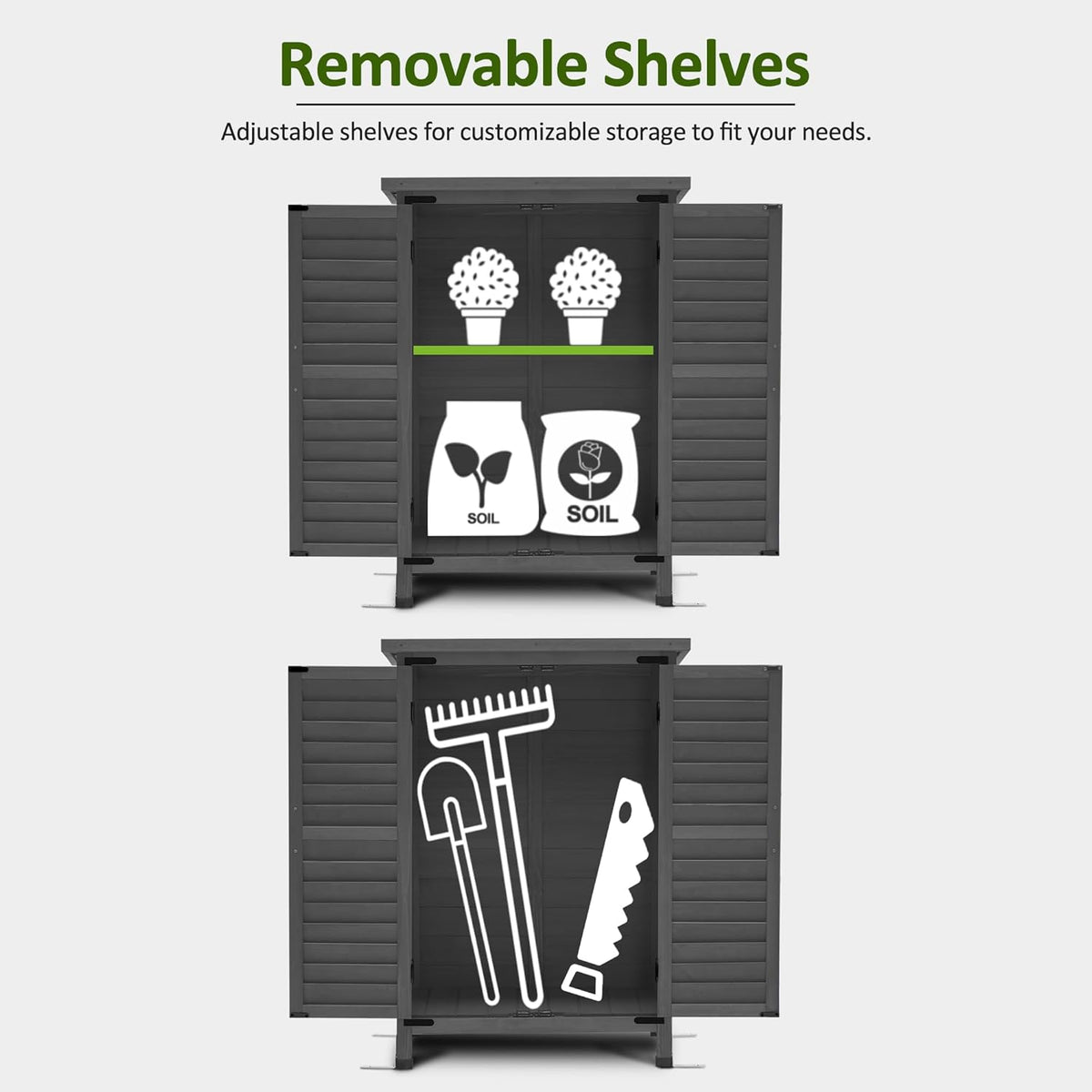 MCombo Outdoor Storage Cabinet, Small Storage Shed with Removable Shelf, Wood Garden Shed with 2 Doors for Yard Patio Lawn (24.6 x 18.3 x 38.2 inch) 0985 (Grey)