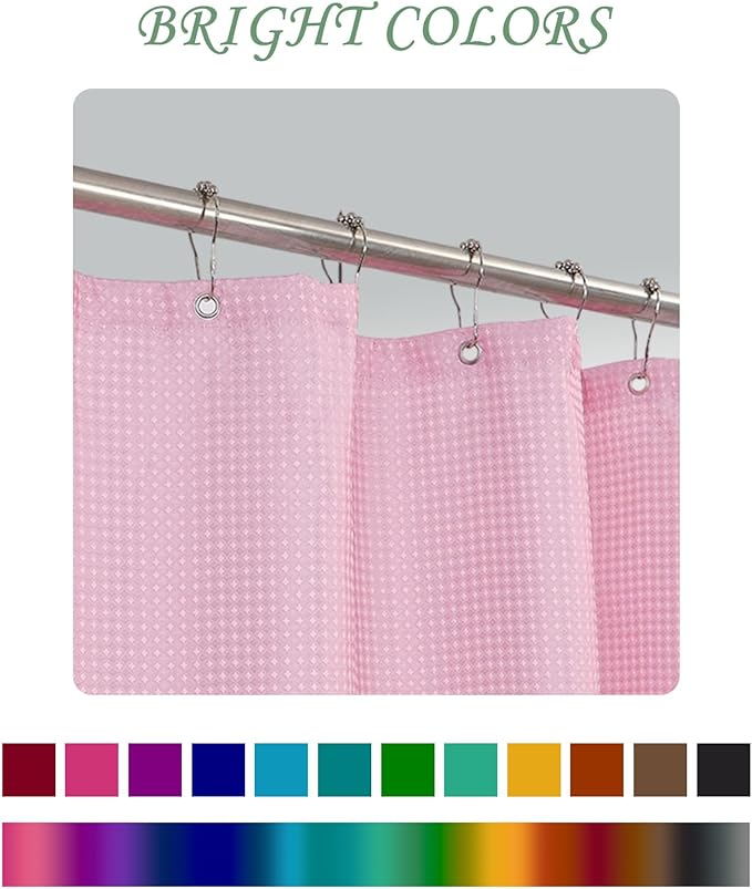 ggaimwf 60x72 Inch Solid Color Shower Curtain for Bathroom Waffle Bath Water Resistant Fabric Curtains Fairy Tale Pink Modern Thick Shower Stall Curtain with Metal Hooks