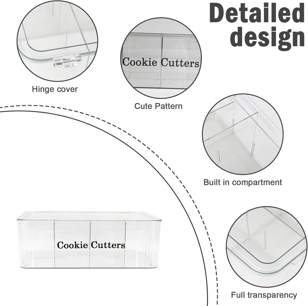Cookie Cutters Organizer for Baking, Biscuit Cutters Storage Box with 8 Adjustable Compartments, Transparent Dustproof Lid, Perfect Baking Molds Tool Accessories Display Box