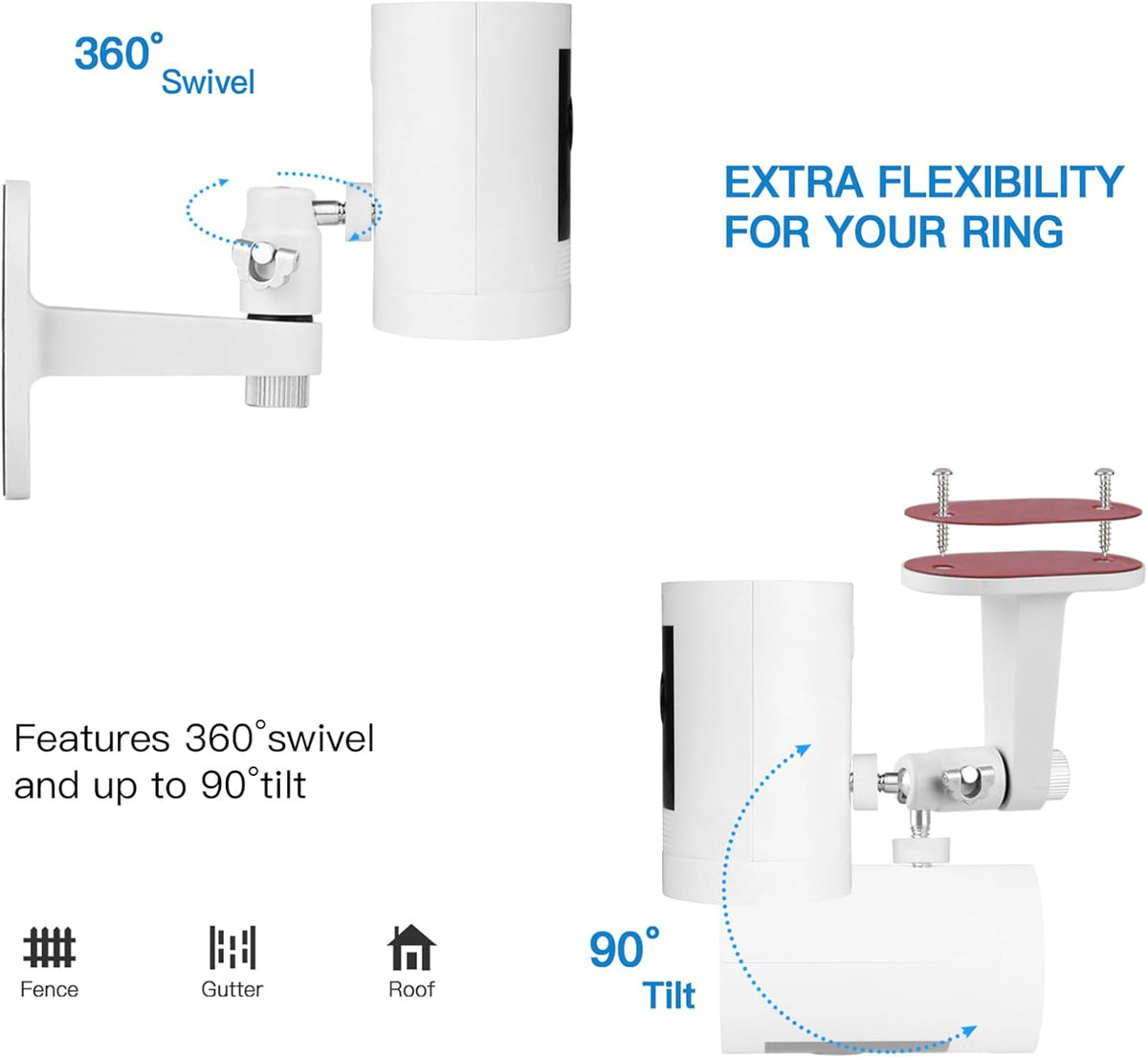 ALERTCAM 2Pack Adjustable Security Wall Mount Bracket for Stick Up Cam & Outdoor Cam Plus, Perfect View Angle for Your Surveillance Camera System - White