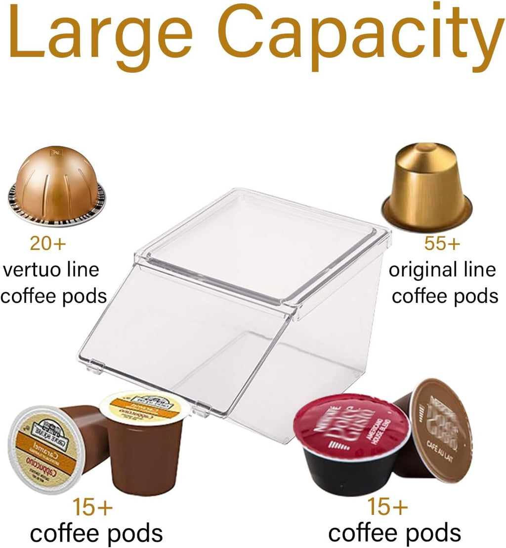 Tea Bag Organizer Coffee Pod Holder K Cup Holder, Stackable Acrylic Desk Organizer Box with Lid, 4 Pack