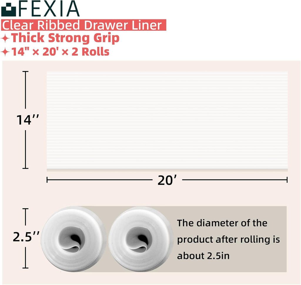 FEXIA Shelf Liners for Kitchen Cabinets Non-Slip Drawer Liner 14 Inches x 20 FT Waterproof & Oil-Proof Non Adhesive Durable Material Fridge Liner for Shelves (2 Rolls)