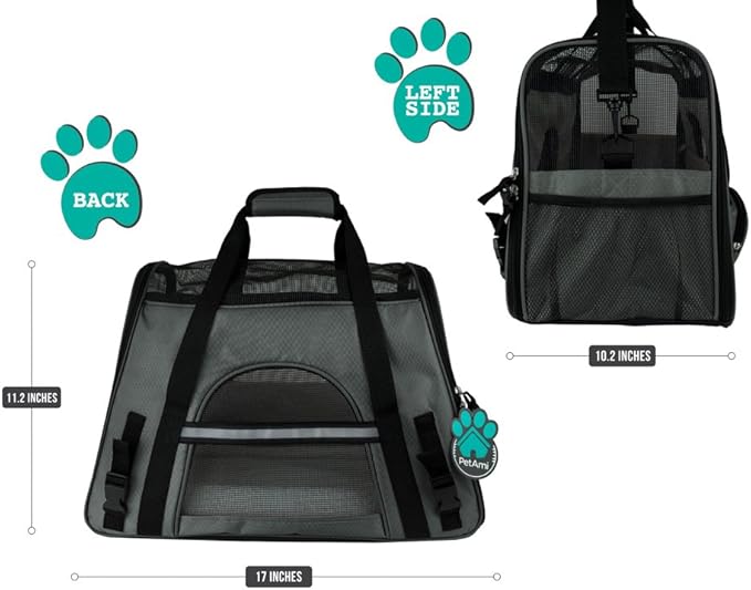 PetAmi Airline Approved Pet Carrier for Cat, Soft Sided Dog Carrier for Small Dogs, Cat Travel Supplies Accessories Indoor Cats, Ventilated Pet Carrying Bag Medium Large Kitten Puppy, Small Dark Gray