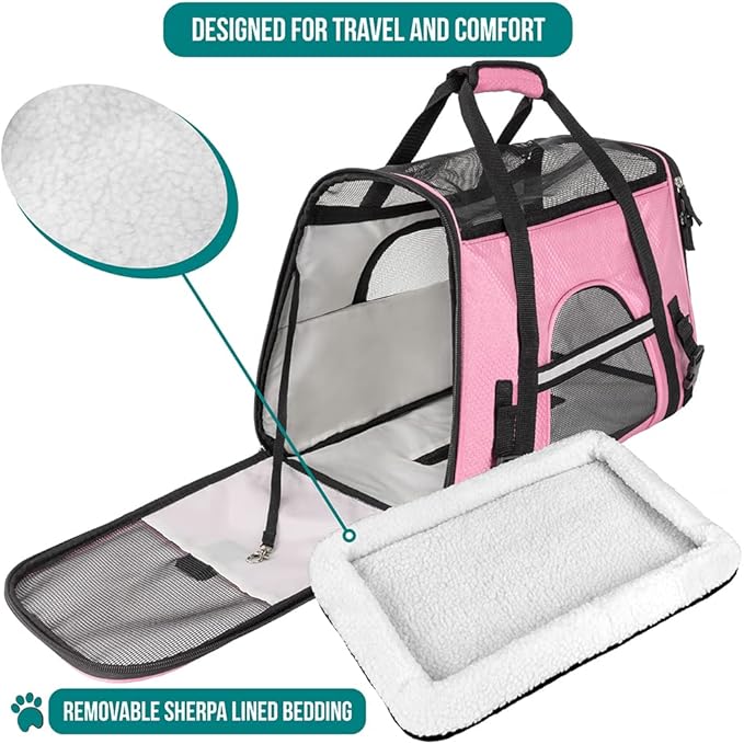 PetAmi Airline Approved Pet Carrier for Cat, Soft Sided Dog Carrier for Small Dogs, Cat Travel Supplies Accessories for Indoor Cats, Ventilated Pet Carrying Bag Medium Large Kitten Puppy, Small Pink