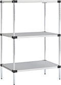 Omega Solid Stainless Steel Shelves, 18" Deep x 30" Wide x 34" High 3 Tier Heavy Duty Solid Shelving Unit for Kitchen Garage Office Restaurant Warehouse 800-lb Per Shelf Weight Capacity