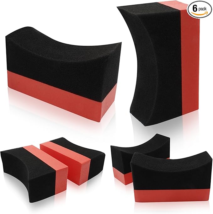6 Pcs Red Tire Applicator Dressing Shine Sponge Set,Double-Sided Car Tire Dressing Applicator Pads, Color Polishing Sponge for Car Glass, Painted Steel & Porcelain