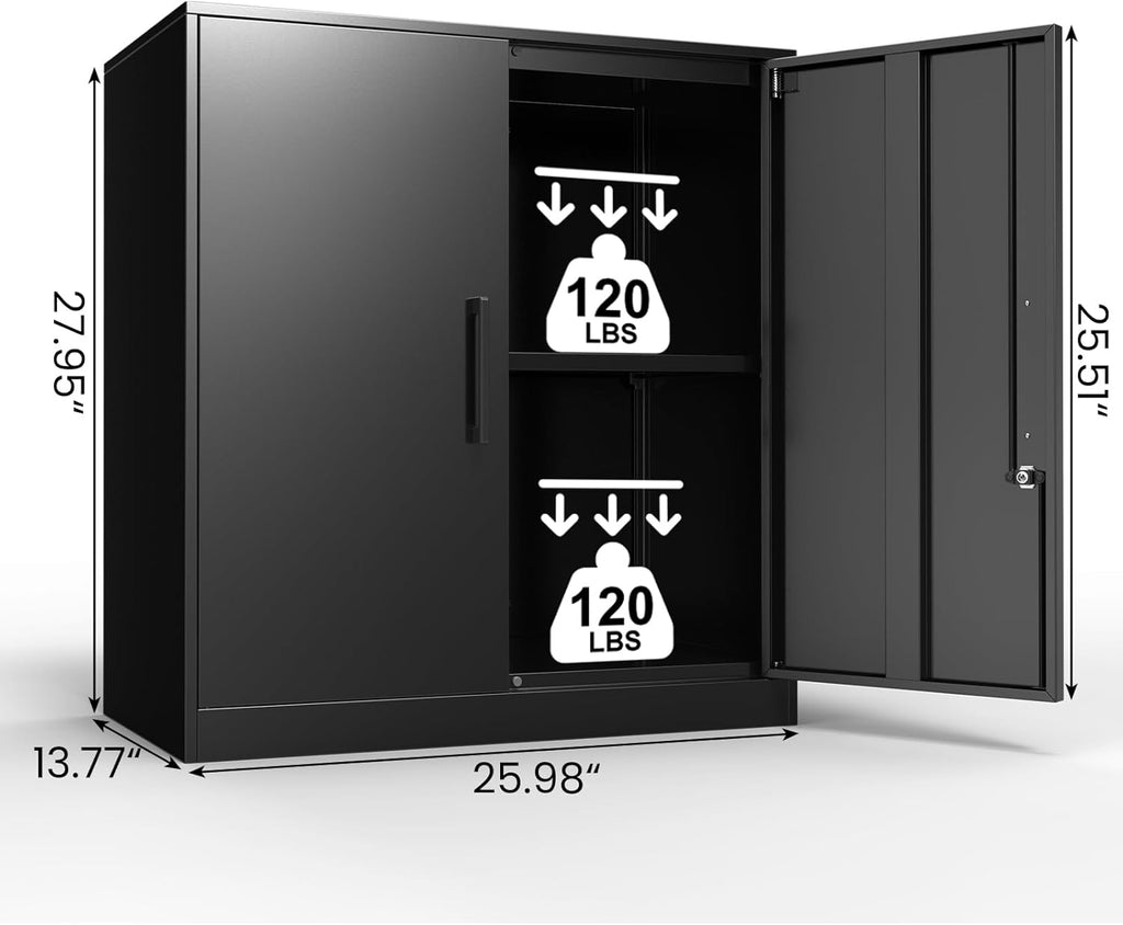 LUCYPAL Metal Storage Cabinets with 2 Doors and Handle,Steel Locking Storage Cabinet with Adjustable Shelves,Tool Cabinet for Office,Home, Garage (Black)