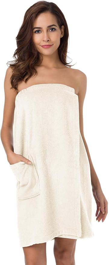 SIORO Women Bath Towel Wrap Robe, Soft Cotton Terry Spa Cloth, Plush Adjustable Closure for Shower, Travel, Pool, Gym