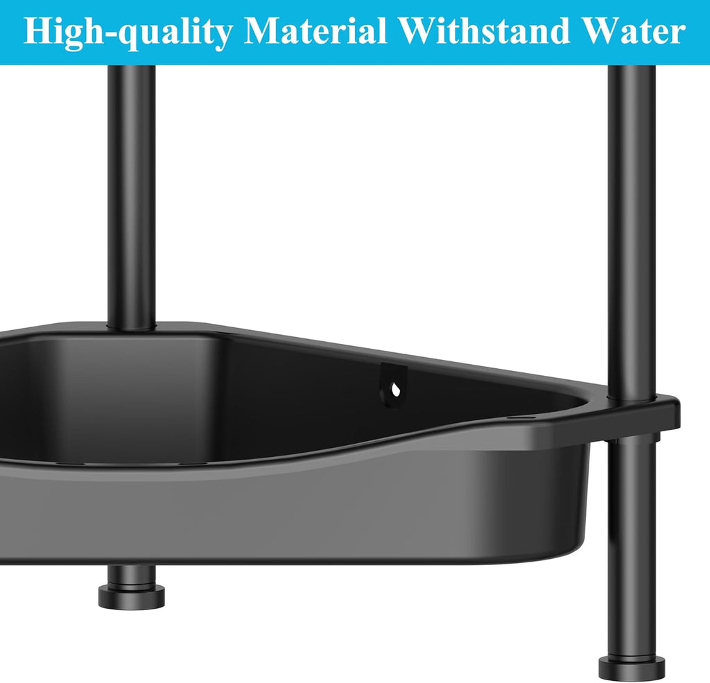 4 Tier Floor Standing Corner Shower Caddy Organizer Shelf with Hooks, Bathroom Shelves Stand Rack, Jet Black