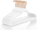 MIZGI Premium Velvet Hangers (60 Pack) Heavy Duty - Non Slip Felt Hangers - Velvet Suit Hanger White - Rose Gold Hooks,Space Saving Clothes Hanger