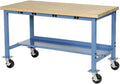 Global Industrial Mobile Workbench with Power Apron, Maple Block Square Edge, 72" W x 36" D, Blue