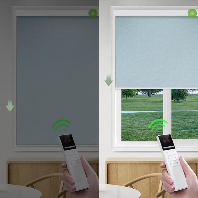 ZSHINE Motorized Blackout Window Blinds Customize Width Remote Control