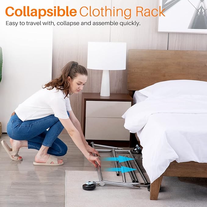 HOKEEPER Clothes Rack with Lockable Wheels Height Adjustable Clothing Rack