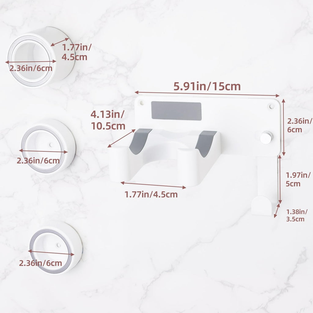 Dyson Hair Dryer Holder, Wall Mounted Aluminum Alloy Hair Dryer Wall Mount for Supersonic/Nural, Dyson Blow Dryer Holder with 3 Magnetic Rings for Salon & Bathroom White UEMUSI