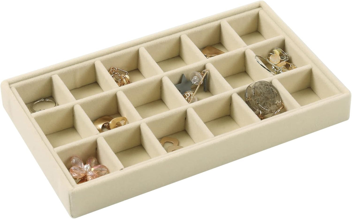 DIOMMELL Set of 8 Stackable Velvet Jewelry Trays Organizer, Jewelry Storage Box Display Trays Showcase Holder Closet Dresser Drawer Organizer for Earring Necklace Bracelet Ring Accessary, Beige