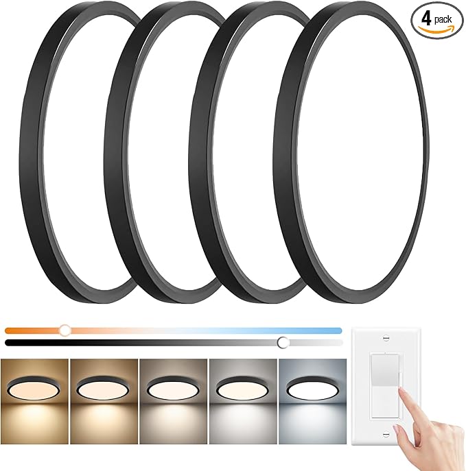 15.8 Inch Dimmable LED Flush Mount Ceiling Light, 3000K/3700K/4000K/5000K/6000K