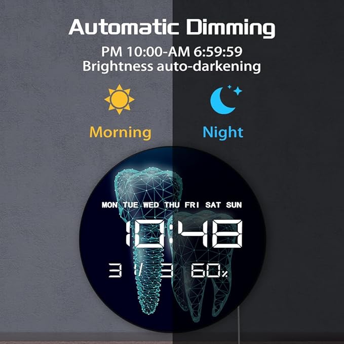 Timethink 12'' Molar Tooth Digital Wall Clock Large Display, Dental Clinic