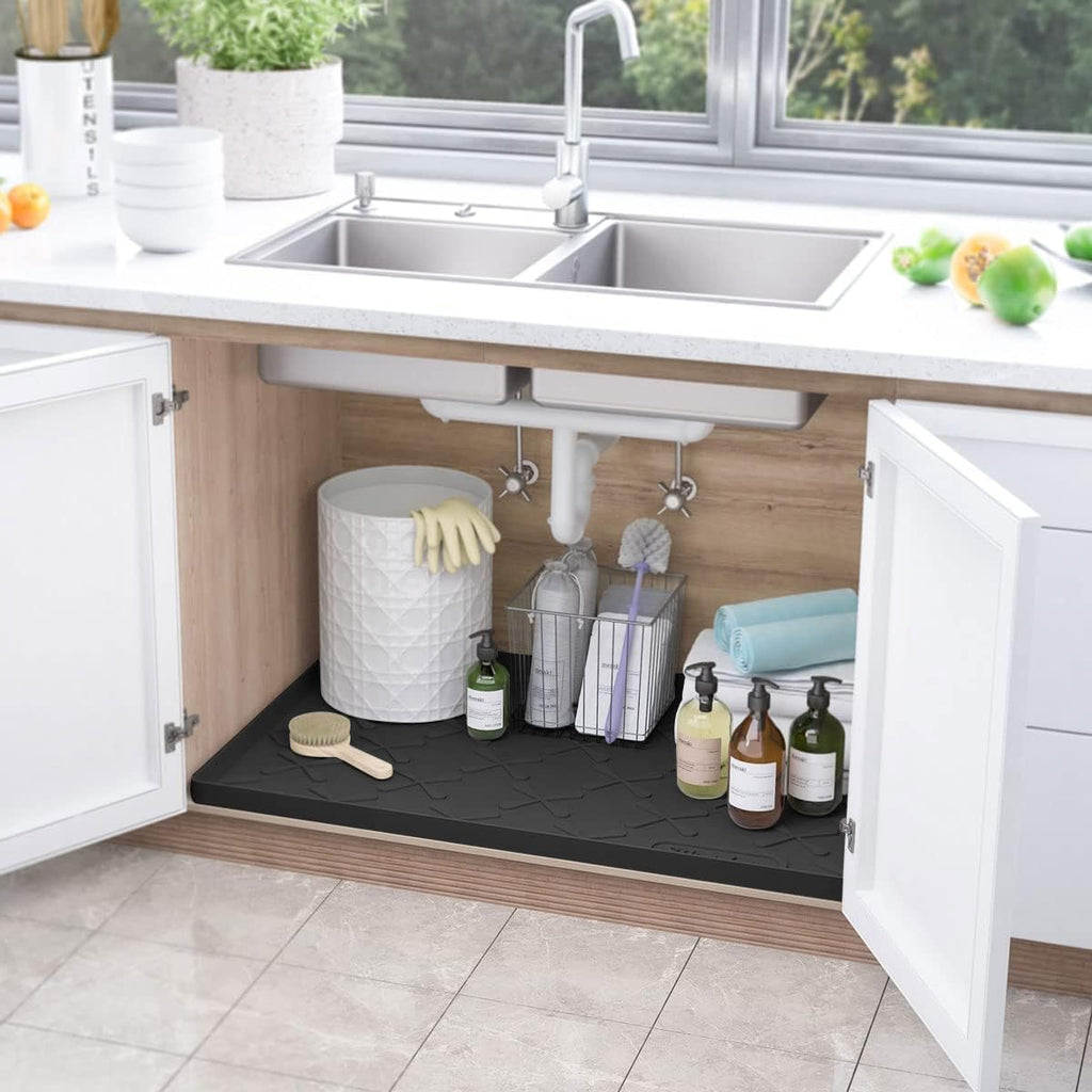 SIKADEER 22" x 19" Under Sink Mat Waterproof, Silicone Mat Kitchen Drawer Shelf and Cabinet Liner, Sink Protector for Kitchen Organizers and Storage, Boot Tray Pet Food Mats