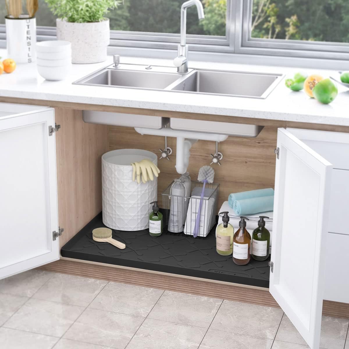 SIKADEER 22" x 19" Under Sink Mat Waterproof, Silicone Mat Kitchen Drawer Shelf and Cabinet Liner, Sink Protector for Kitchen Organizers and Storage, Boot Tray Pet Food Mats