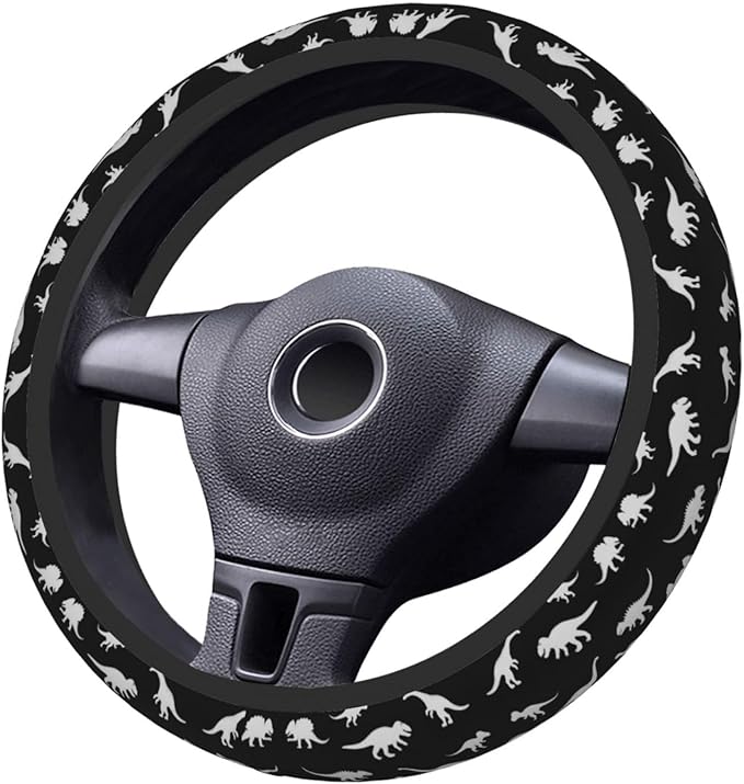 Dinosaurs Print Neoprene Steering Wheel Covers Women Men Car Accessories, Universal 15 Inch Fit Auto, Suvs, Truck