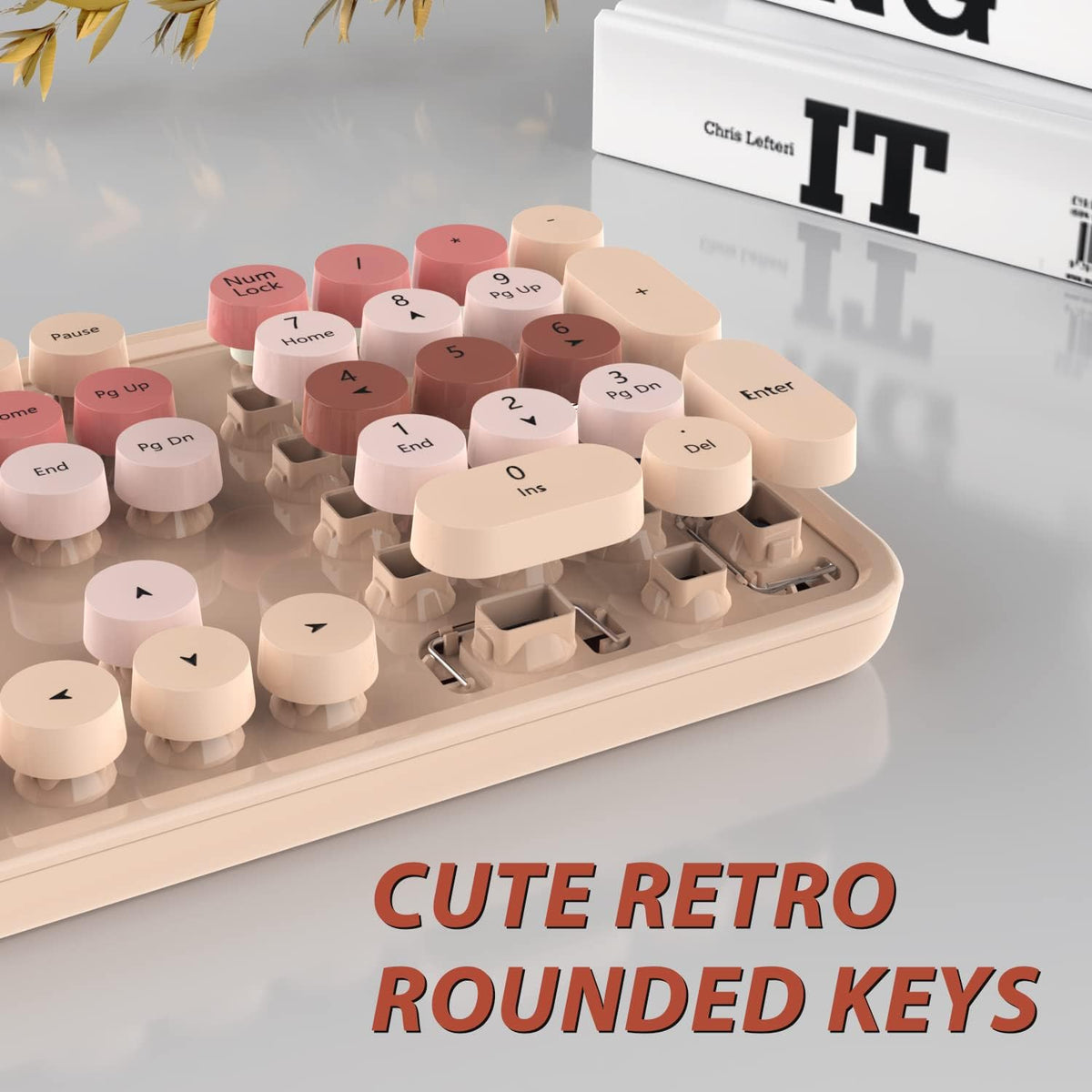 Wireless Keyboard and Mouse, KOOTOP Cute Keyboard and Mouse, 2.4G Wireless Keyboard with Retro Round Keycap for PC, Mac, Laptop,Computer Windows (Milk Tea)