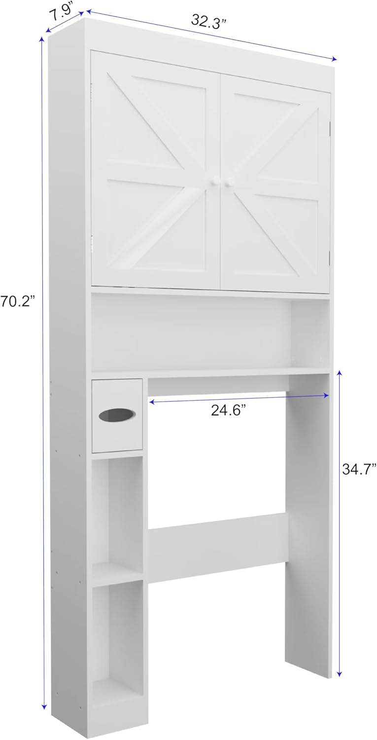 Over-The-Toilet Storage Cabinet with 2 Doors，Home Space-Saving Toilet Rack, Farmhouse Style for Bathroom, Restroom, Laundry