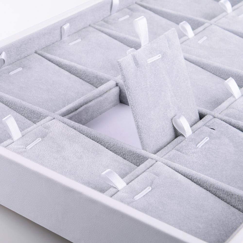 Oirlv Velvet Jewelry Organizer Trays Stackable Showcase Jewelry Display Storage Tray (15 Grids Insert)