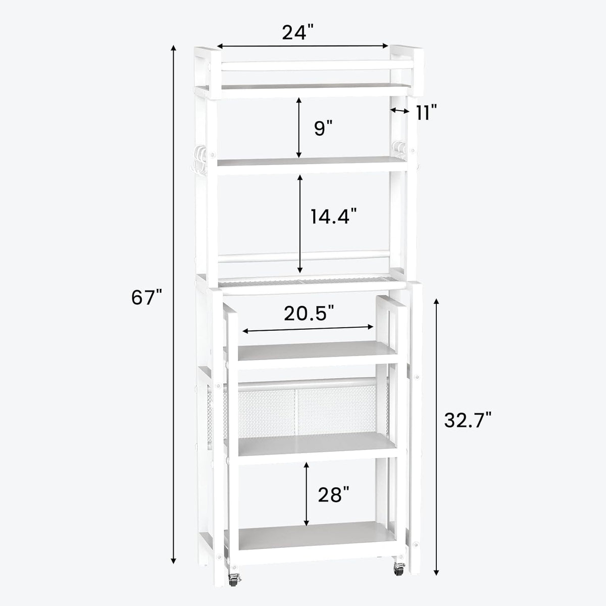 Recaceik 6-Tier Over The Toilet Storage Shelf with Cart, Freestanding Above Toilet Shelf Rack, Farmhouse Bathroom Organizer Shelves, Space Saver (White)