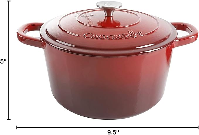 Crock Pot Artisan 5-Quart Round Enameled Cast Iron Dutch Oven – Red, Durable