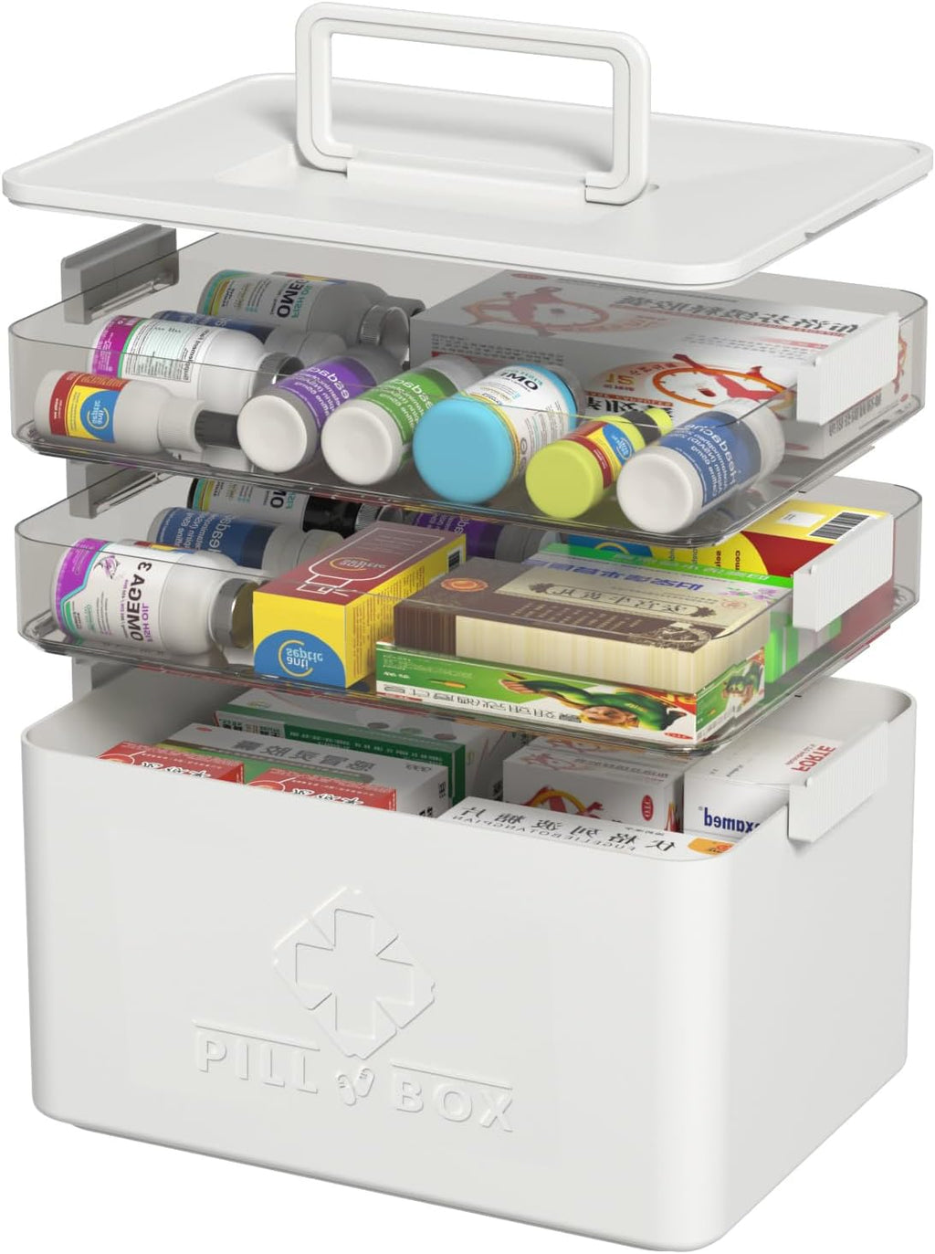 Morcte 3-Tier Medicine Organizer, Portable Medicine Cabinet with Handle, Empty First Aid Kit for Home/Travel