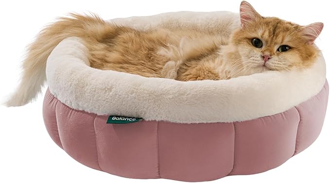 BALANCE Cat Beds for Indoor Cats, Washable Round Cat Bed, Cute Kitten Bed with Anti-Slip Bottom for Kitty and Puppy, 18 Inches, Mellow Rose