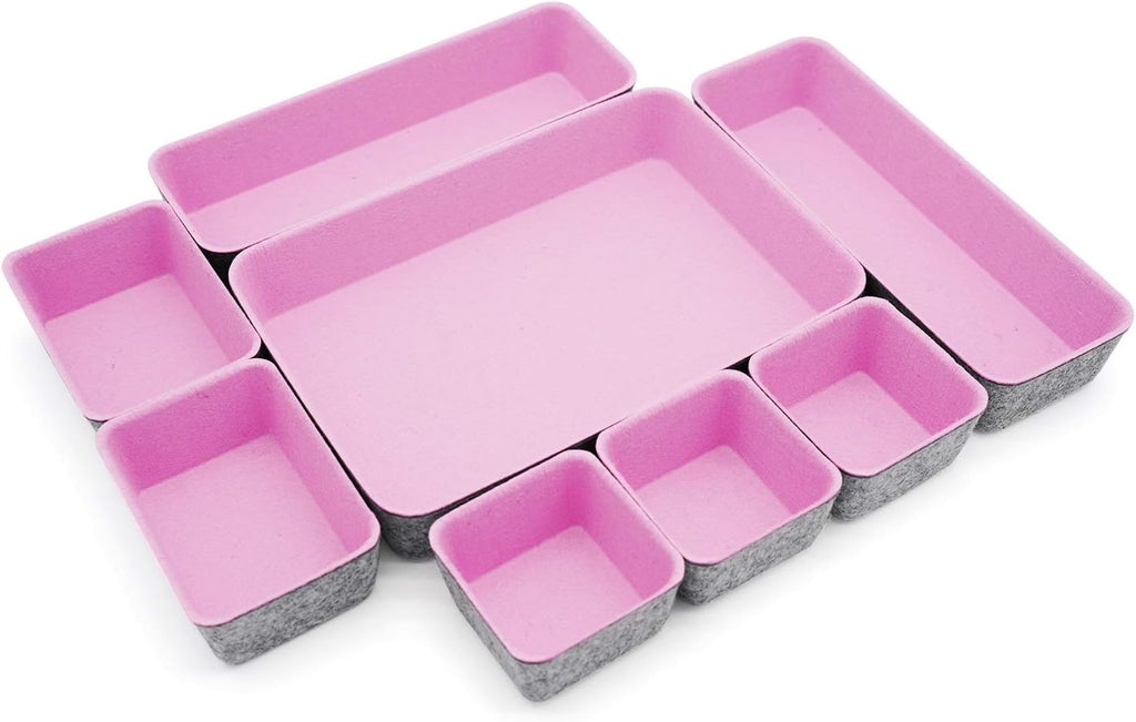 Welaxy desk drawer organizers tray felt storage bin caddy for home office suppliers makeup crafts pens decluttering 8-piece holiday gift solution (Light pink)